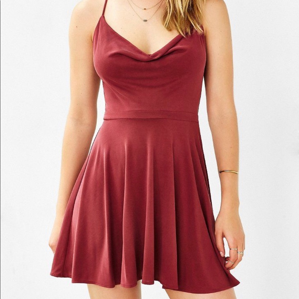 Cowlneck, backless skater dress